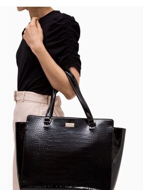 kate spade Black Croc-Embossed Tote